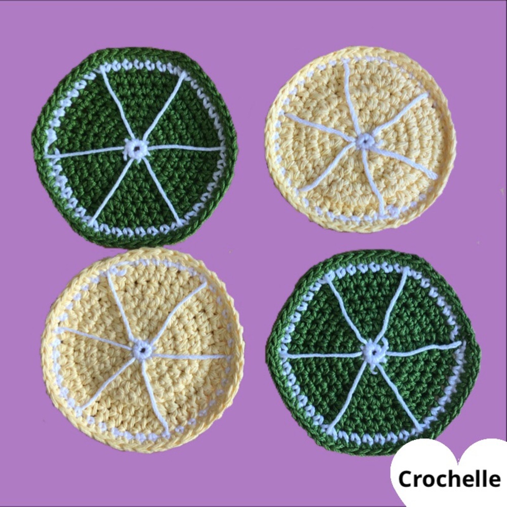 NEW Crochet Lemon & Lime Slice Coaster Set